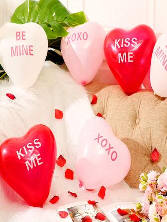 12-Inch 30pcs Heart Shaped Balloon Set + Silver Ribbon, Valentine's Day Candy Heart Latex Balloons, Suitable For Birthday, Wedding, Anniversary, Gender Reveal Party, No Power Needed, Fits All Seasons And Father's/Mother's Day Party Decoration