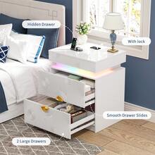 Lvifur LED Nightstand - With RGB Light, Night Stand With A Lockable Hidden Drawer And 2 Drawer, Smart Bedside Table With Auto Sensor, USB&Type-C For Bedroom, Modern Sofa End Table - White - 查看 6