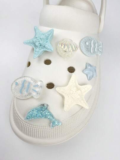 7pcs Starfish Decor Buttons, DIY Resin Jewelry Accessories For Beach Sandals
