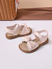 1 Pair Girls Sandals, Children Bow Decor Fashion Princess Shoes, Summer New Girls Beach Shoes, Big Kids Slide Sandals - Pink - View 4