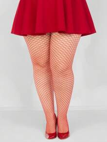 1 Pair Women's Sexy Red Fishnet Stockings, Seductive Pantyhose - Red - View 4