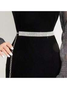 حزام أنيق وعملي وأنيق للنساء مزين بالكريستال - فضي - مشاهدة 7