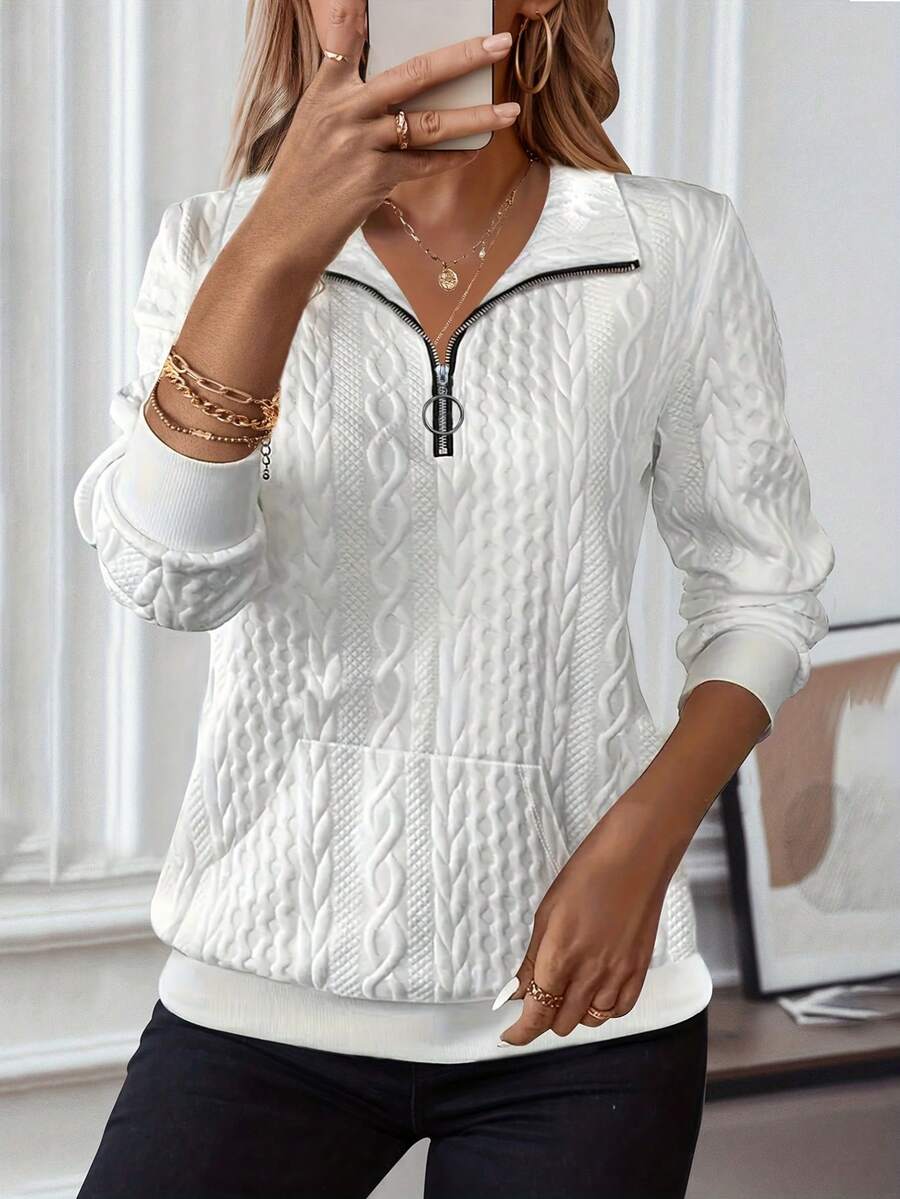Chic Half-Zip Top Featuring Distinctive Textured Accents & Handy Pocket – Suitable For Spring & Autumn. Soft Wear, Easy-To-Match Silhouette That Works For Errands Or Leisure, A Must-Have For Effortless Daily Looks - trắng - Xem 1