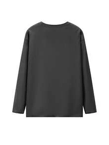 Women's Graphic Tee, Japanese/Korean Style, Pure Cotton, Dark Gray, Printed Pattern, Casual, Vacation, Daily Wear, Soft & Skin-Friendly, Layering, Loose Fit, Versatile, Basic Long Sleeve Top