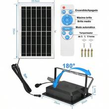 Zarlury Lmpara, Reflector 15000 Lmenes, Foco Recargable, IP67 Impermeable, Sensor de Luz+ Control Remoto, Grandes paneles solares, para Exteriores, Jardn, Patio150 LEDs - inicial - Ver 7