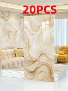 10pcs/Set 1.8㎡ PVC 3D Embossed Yellow Marble Pattern Ceramic Tile Wall Sticker, Waterproof, Mildew-Proof, Decorative Wall Panel For Kitchen, Bathroom - CZT-311 Yellow Curve - View 15