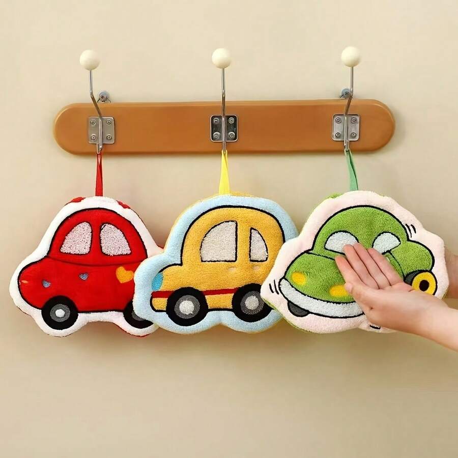 1 Pack Cute Cartoon Embroidered Car Bathroom Hand Towel Autumn Winter New Thickened Absorbent Kitchen Bathroom Towel - 紅色 - 查看 1