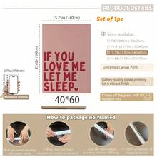 1幅装裱帆布墙画，“如果你爱我，就让我睡吧！”卧室墙面装饰海报，红色和粉色点缀，宿舍公寓装饰，趣味卧室标语，情人节海报，爱情礼物，周年纪念装饰，婚礼装饰，情侣礼物，房间装饰，大学宿舍，公寓，女生卧室，客厅，浴室，厨房，情人节画作 - 彩色 - 查看 13