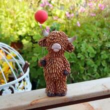 1/2pcs Highland Cow Statue With Red Balloon, Resin Animal Decor, Tiered Tray Centerpiece For Home, Bedroom Decorative Figurine, Tabletop Ornament, Gift For Valentine's Day, Christmas, Birthday, Summer Garden Decor - Multicolor - View 9