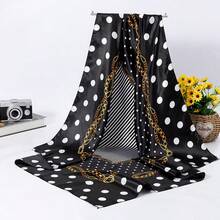 Women's Large Square Satin Scarf 90x90 Chic Polyester Printed - Black - View 3