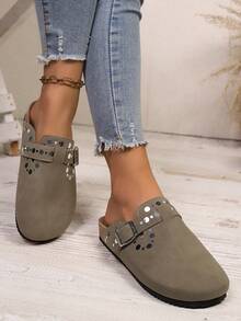 Women's Round Toe Sequin Buckle Strap Shoes, Fashionable, Casual, Comfortable, Convenient Slip-On, Suitable For Daily, Work, Party - Dark Grey - View 2