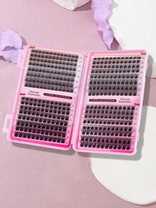 384片自粘式蓬松混合长度假睫毛套装，无需胶水，蓬松单根假睫毛，自粘式DIY睫毛嫁接，预粘睫毛簇，自然纤长C型卷翘假睫毛簇，无需胶水或卸除，假睫毛 - D - 查看 4