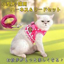小型犬 猫 ハーネス 胴輪 リードセット ドット柄 可愛い おしゃれ ペット用 背中タイプ 散歩用 脱げにくい 安全 軽量 通気性 調節可能 超小型犬 中型犬 子猫 うさぎ用 ピンク S - S+ピンク - チェックする 2