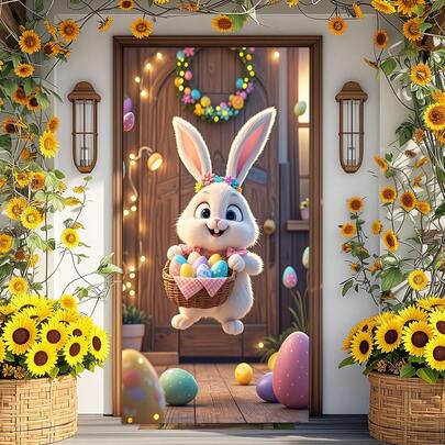 2D Plane Made Of Polyester, 2D Plane Easter Door Frame Banner, Suitable For Indoor And Outdoor Door Decoration, Scene Decoration, Home Decoration, Festival Decoration, Photo Background Decoration, Seasonal Theme Party Decoration, No Electricity Required.