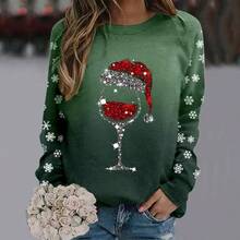 Sudaderas de manga larga con cuello redondo de Navidad para mujer, casual, suave, disfraz de Navidad con grficos, sudaderas novedosas - Verde + 2XL - Ver 2