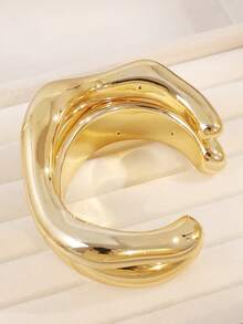 3pcs/Set High-End Asymmetrical Twisted Open CCB Bracelet, Suitable For Women, Daily Wear Or Gift - Gold - View 3