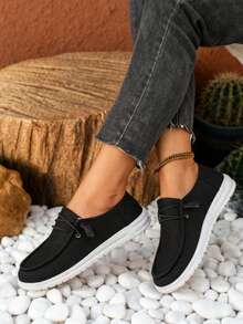 Women's Canvas Slip-On Flats, Casual And Comfortable Loafers, And Lightweight And Breathable Sneakers Are Suitable For Everyday Wear. - 黑色 - 查看 3