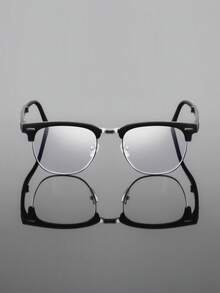 1 Pair Men's Metal Classic Retro Personalized Eyebrow Frame Business Casual Half-Rim Minimalist Glasses, Foldable - Convenient - Easy Storage, Black & Silver Tone - Stylish Eyebrow Frame, High-Quality Fashionable Glasses - Black - View 2