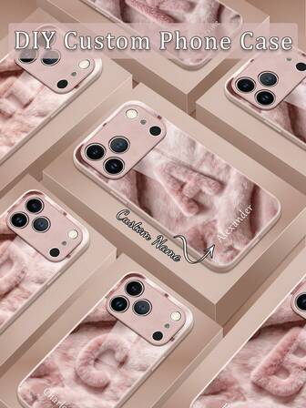 1 pieza Funda de teléfono de vidrio templado con patrón rosa esponjoso personalizado con 26 letras, compatible con Samsung S24 Ultra/S25 Ultra y compatible con iPhone 17 Pro Max/16 Pro/15/14 Plus/13 Pro/12 Pro Max/11/Xs Max/8/7/6 Plus, regalo empresarial premium para líderes, amigos, padres, novio/novia