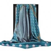 Women's Large Square Satin Scarf 90x90 Chic Polyester Printed - Emerald Green - View 4