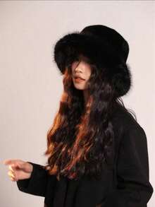 1pc Faux Fur Women Bucket Hat, Warm Fluffy Winter Hat For Casual Outings, Travel, Ear Protection, Bucket Hat, Mongolian Hat - Multicolor - View 2