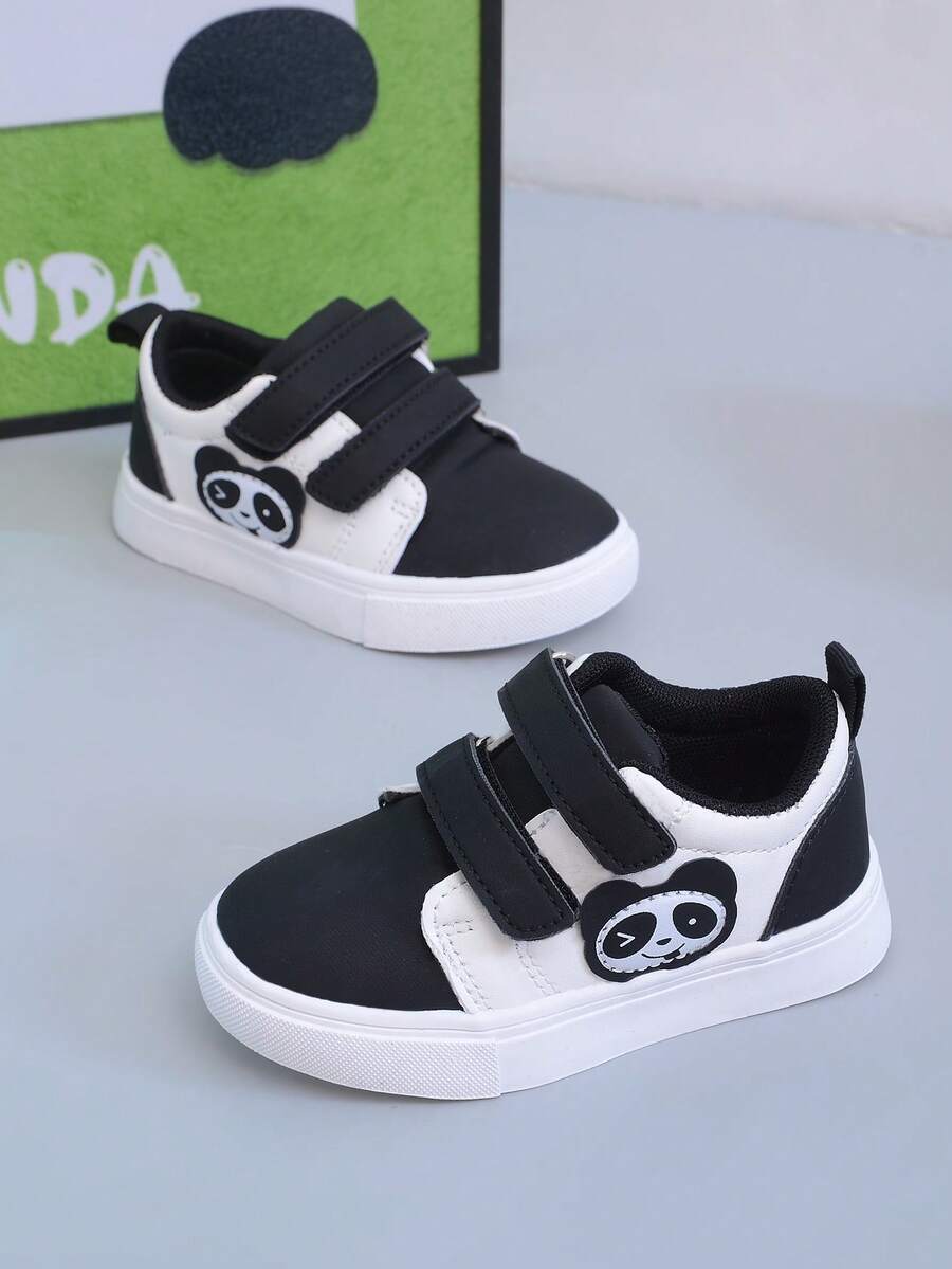 New Minimalist PU Material Slip-On Baby Sneakers With Lace Decor, Fashionable Comfortable Anti-Slip Wear-Resistant Lightweight Walking Shoes, Molded Construction, Stable Foot Support, Suitable For Daily Wear And Running - Black and White - View 1