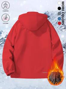 Áo khoác gió giữ nhiệt dành cho nữ - Chống gió, màu trơn, in họa tiết, thiết kế có mũ trùm đầu, nhiều túi, thích hợp cho thời tiết lạnh ngoài trời, áo khoác gió giữ nhiệt màu đỏ. - Đỏ - Xem 3