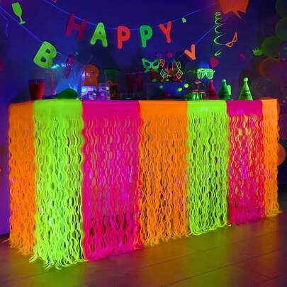 1pc Neon Color Curved Knife Tablecloth 75*275cm, Disposable Plastic Tablecloth Decoration For Party, Birthday Party, Disco Party