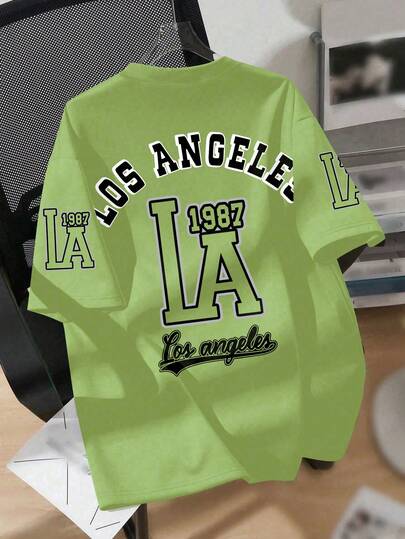 Teen Boys Vintage LA College Design, Short Sleeve Loose Soft Cool Tee, Casual School Wear Summer, Boys Tops