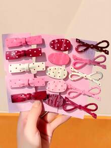 16pcs/Set French Style Polka Dot Hair Clips, Bow And Oval Shaped, Add Charming Elegance To Hairstyles - Suitable For Girls And Women, Random Styles, Fit For Campus, Party Or Daily Looks Needing Cute Pink Vibes. Wear These Adorable Hair Accessories To Let Your Girlish Charm Shine., Claw Clips, Hair Claws, Hair Slide, Hair Barrettes, Fall Fashion, Bows, Valentines Accessories - Multicolor - View 12