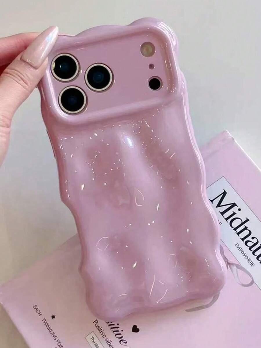 糖果色3D立方体纯色波浪图案软壳手机壳,兼容 17 Pro Max、17 Pro、17 Air、17、16、15、13 Pro Max、11、12、14 Pro Max,可爱马卡龙亮面防震手机壳 - 淺紫色 - 查看 1