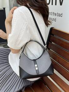 Contrasting Color Niche Design Dumpling Bag, Versatile Commuting Portable Shoulder Crossbody Bag, Handbag, Suitable For Daily Commuting, Casual Dating, Shopping - Black - View 5