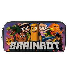 Large Capacity Zipper Durable Desktop Storage Bag With "Brain Rot" Themed Print - Stationery Organizer Pouch, Perfect Gift - Multicolor - View 3