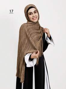 1 pezzo Sciarpa plissettata a tinta unita e righe con nappe, sciarpa/hijab casual di moda per donna - A - Visualizzare 20