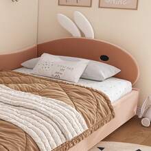 Upholstered Bed, Single Bed, Children's Bed, Cute Rabbit Pattern Headboard, Hydraulic Bed With Storage Space, Raised Soft Rail, Left Side Panel, Velvet, Pink And White, 90 X 200 Cm - Red Bean Paste + Velvet - View 11