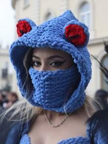 情侣针织帽，可爱青蛙图案，保暖柔软，适合冬季日常休闲佩戴 - 彩色 - 查看 5