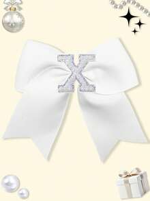 1pc 5 Inch Navy Blue 26 Letters A-Z Pearl Letters Personalized Back To School Ponytail Girl HairBow Teenagers Girl Hair Bows With Clips For Festivals Party School Girls Graduation Season Hairgrips For First Day Of School Classroom Girls Students,Teenagers Hair Accessories - White - View 21