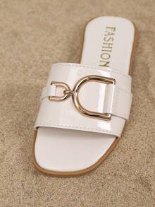 1双儿童简约PU平底休闲拖鞋，适合夏季穿着 - 米色 - 查看 7