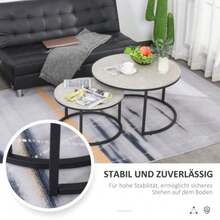Coffee Table Set, 2 Round Nesting Tables, Industrial Design, Metal Frame, Concrete/Black Look - Light Grey - View 3