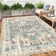 1 pieza Alfombra exterior a cuadros y rayas, alfombra grande para sala de estar, adecuada para patio, caravana, camping - lavable a máquina, antideslizante, alfombra de picnic cuadrada bohemia para el jardín