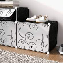 HOMCOM Modular Shoe Cabinet, Self-Assembly, 16 Compartments, PP, Black And White, 95 X 37 X 160 Cm