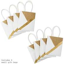 Hallmark 5EGB6201 Paquete de 8 bolsas de regalo pequeñas con mango rígido (color blanco)(Blanco, Dorado) - Multicolor - Ver 5