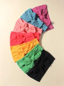 7pcs Candy Color Nylon Bow Headbands Set, Multi-Functional Stretchy Infant Hair Accessories, Suitable For Daily Use - Multicolor - View 9