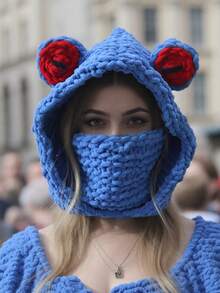 情侣针织帽，可爱青蛙图案，保暖柔软，适合冬季日常休闲佩戴 - 彩色 - 查看 4