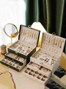 3-Layer Jewelry Storage Box, Leather Gift Jewelry Box With Drawers, Dresser Jewelry Organizer Box, Elegant Display Packaging Storage Box, Portable Jewelry Box, Large Capacity Drawer Jewelry Box, Bathroom Organizer Box, Desktop Drawer Storage Box, Stackable Storage Box, Kids/Baby Hair Accessories Storage Box, Earring, Necklace, Bracelet, Watch Jewelry Display Box, Elegant Display Packaging Storage Device, Gift For Wife, Room Decor - Multicolor - View 9