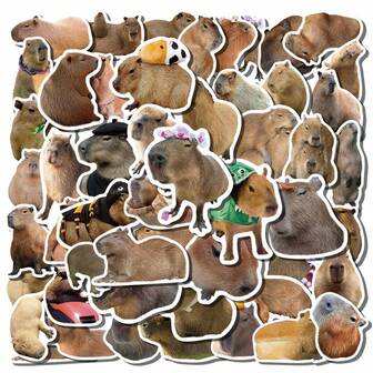 50 piezas de pegatinas lindas de capibara para manualidades de scrapbooking, decoración de guitarra, equipaje y patineta