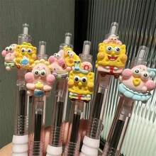 قلم حبر جاف قابل للسحب 1/3 قطع بتصميم الشخصية الأيقونية سبونج بوب، رأس كتابة ناعم 0.5 مم، مناسب للتدوين والملاحظات والاستخدام المكتبي والهدايا - الأسود - مشاهدة 2