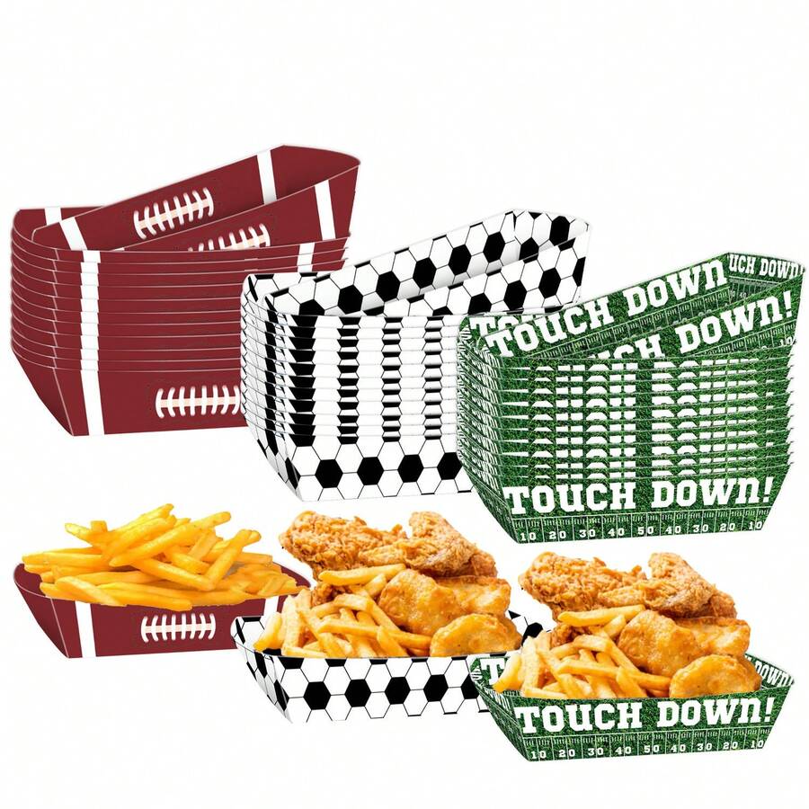 新款足球派对托盘纸船盒，世界杯美式足球主题炸鸡汉堡盒 - 彩色 - 查看 1