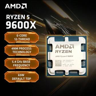  AMD Ryzen 5 9600X Processor 5.4GHz 6-Core 12-Thread 38MB Game Cache 4NM TDP 65W Socket AM5 GamingAMD Ryzen 5 9600X Processor 5.4GHz 6-Core 12-Thread 38MB Game Cache 4NM TDP 65W Socket AM5 Gaming