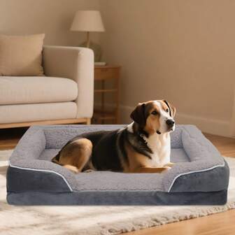 1 st stor hundbädd i skum med sidopaneler, halkfri botten, söt hundmatta, lämplig för katter och hundar, hållbar hundsoffa bekväm hundbädd, med avtagbart och tvättbart överdrag, lätt att rengöra, hållbar, bekväm